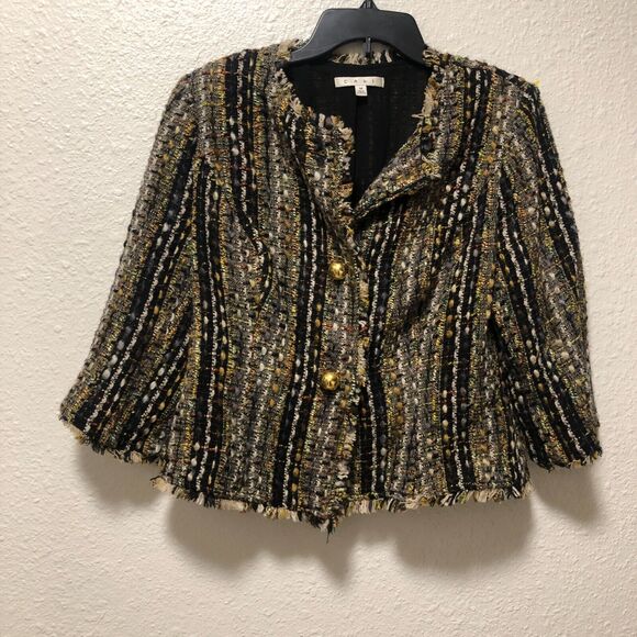 cabi wool crop jacket medium m blazer black gold chic city classic i6 - Picture 2 of 9